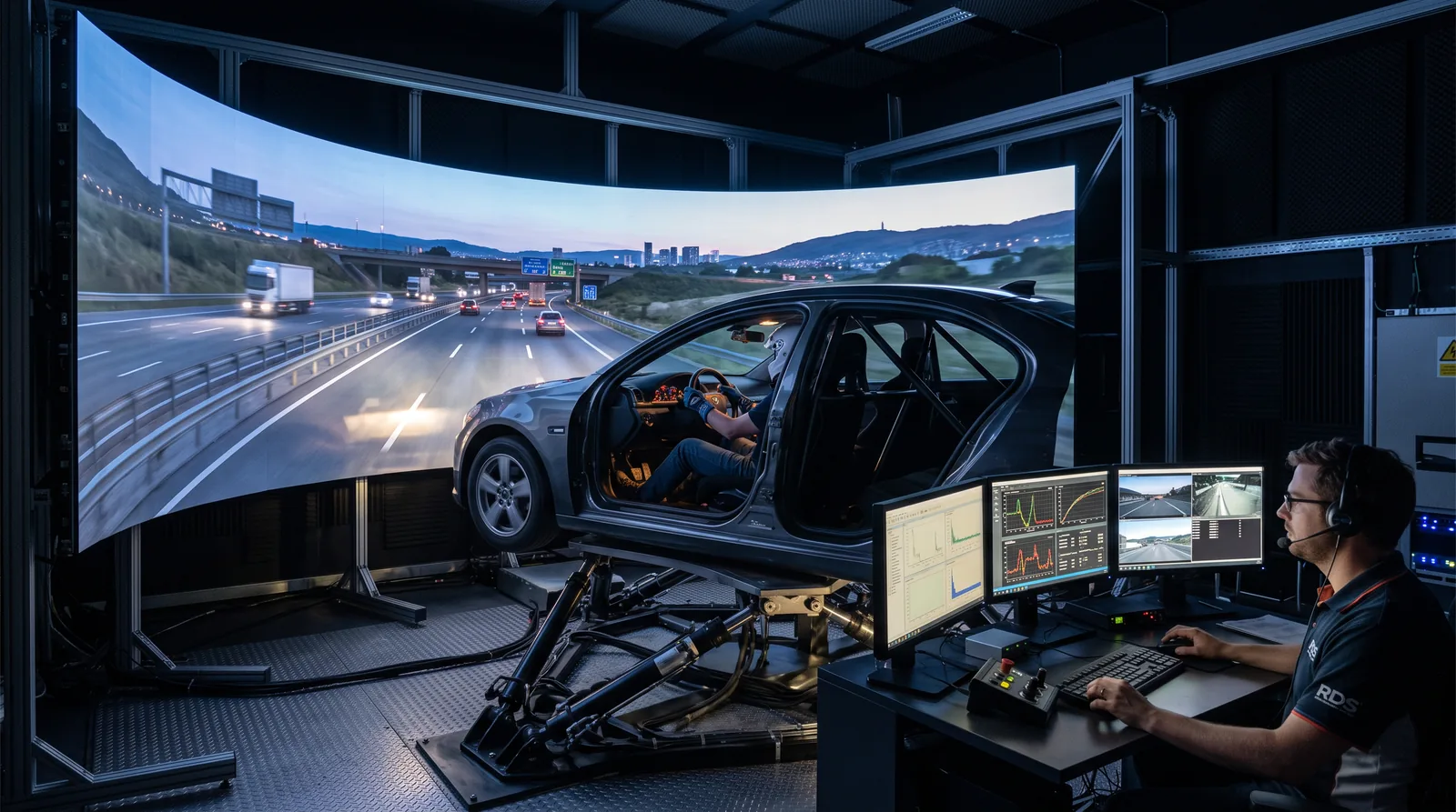 運転・飛行シミュレーターの没入型LEDディスプレイ。